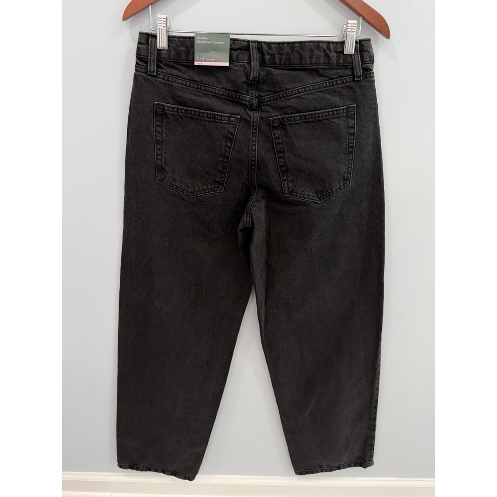 31" Wild Fable Black 90s Relaxed Straight Leg Jeans Size 2 Cotton Distressed - Picture 2 of 12